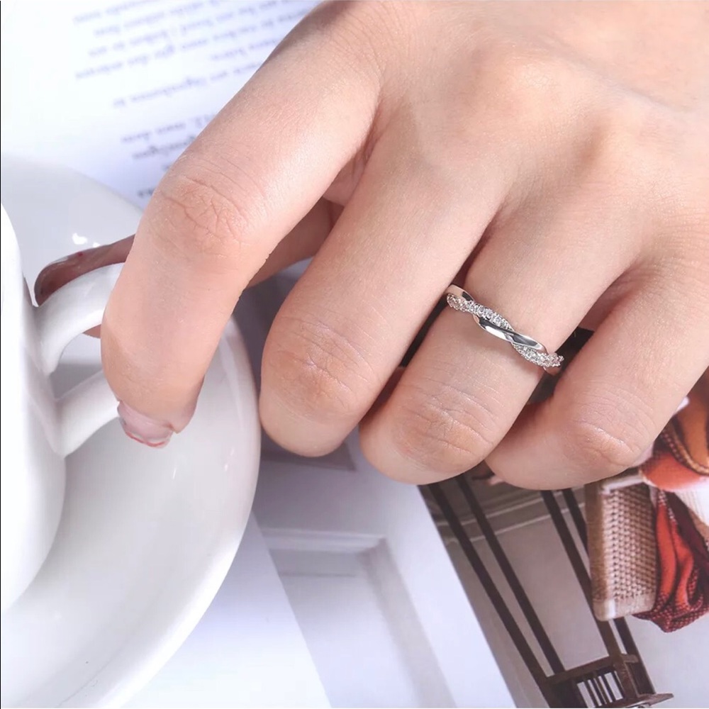 Sterling Silver White Sapphire Infinity Ring - Picture 2 of 8